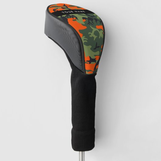 Orange Camouflage Pattern, Ihr Name, Personalisier Golf Headcover (angewinkelt)