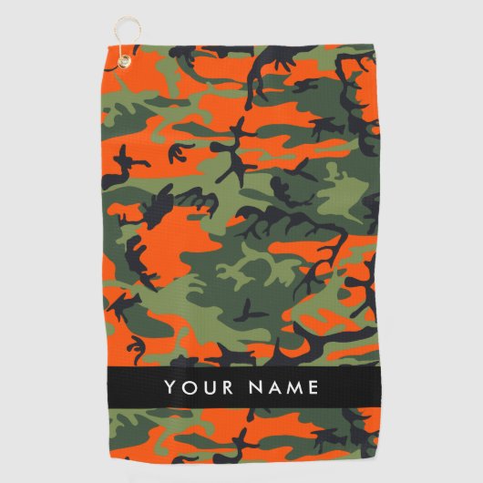 Orange Camouflage Pattern, Ihr Name, Personalisier Golfhandtuch (Vorderseite)