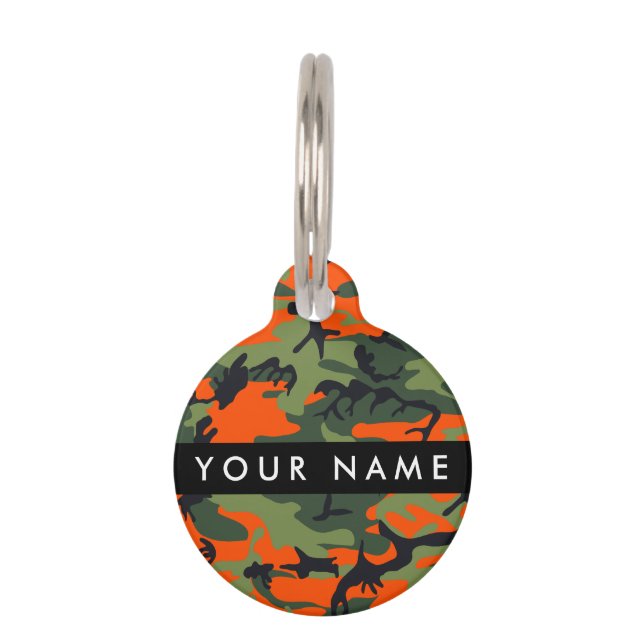 Orange Camouflage Pattern, Ihr Name, Personalisier Haustiermarke (Vorderseite)