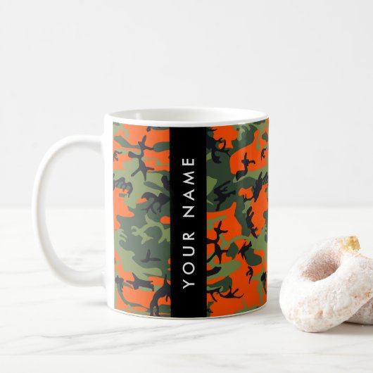 Orange Camouflage Pattern, Ihr Name, Personalisier Kaffeetasse (Mit Donut)