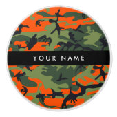 Orange Camouflage Pattern, Ihr Name, Personalisier Keramikknauf (Vorderseite)