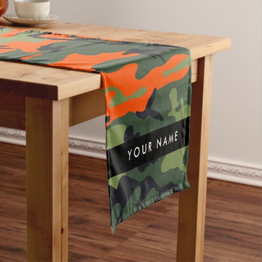 Orange Camouflage Pattern, Ihr Name, Personalisier Kurzer Tischläufer (Beispiel)