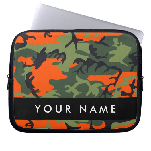 Orange Camouflage Pattern, Ihr Name, Personalisier Laptopschutzhülle (Vorderseite)