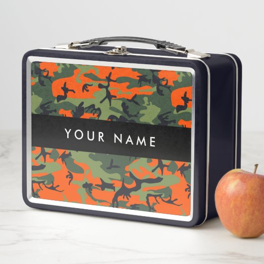 Orange Camouflage Pattern, Ihr Name, Personalisier Metall Brotdose (Beispiel)
