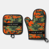Orange Camouflage Pattern, Ihr Name, Personalisier Ofenhandschuh & Topflappen-Set (Vorderseite)
