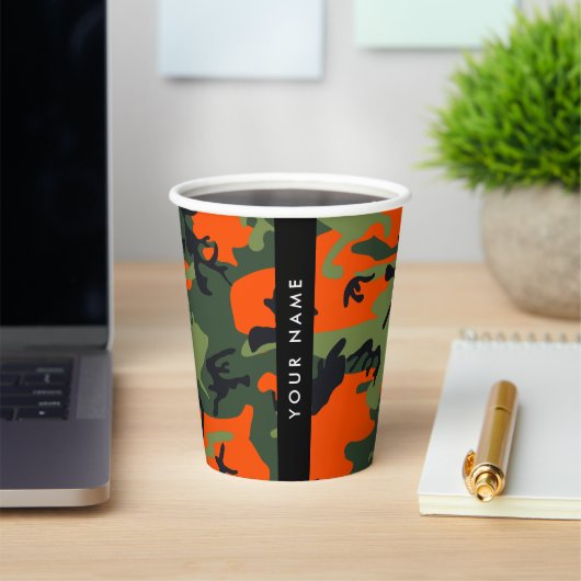 Orange Camouflage Pattern, Ihr Name, Personalisier Pappbecher (InSitu)