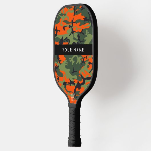 Orange Camouflage Pattern, Ihr Name, Personalisier Pickleball Schläger (Links)