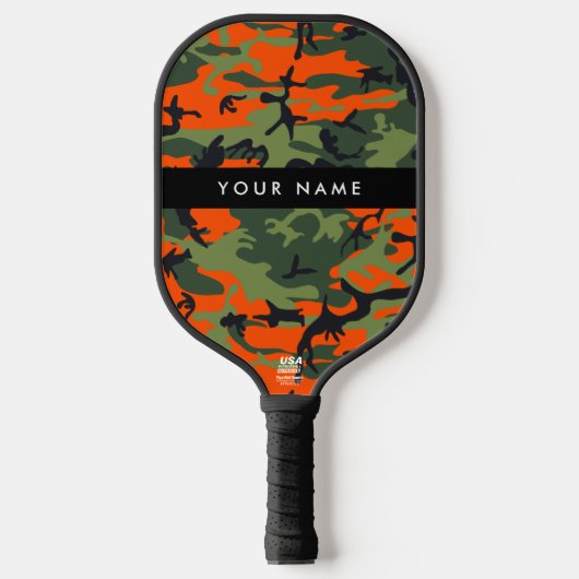 Orange Camouflage Pattern, Ihr Name, Personalisier Pickleball Schläger (Vorderseite)
