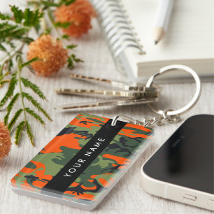 Orange Camouflage Pattern, Ihr Name, Personalisier Schlüsselanhänger