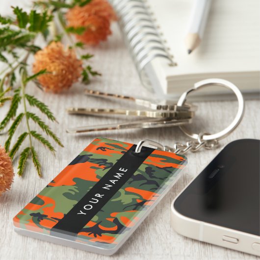 Orange Camouflage Pattern, Ihr Name, Personalisier Schlüsselanhänger (Vorderseite rechts)