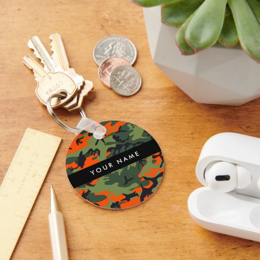 Orange Camouflage Pattern, Ihr Name, Personalisier Schlüsselanhänger (Schreibtisch)