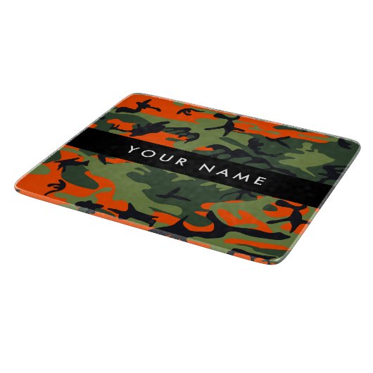 Orange Camouflage Pattern, Ihr Name, Personalisier Schneidebrett (Ecke)