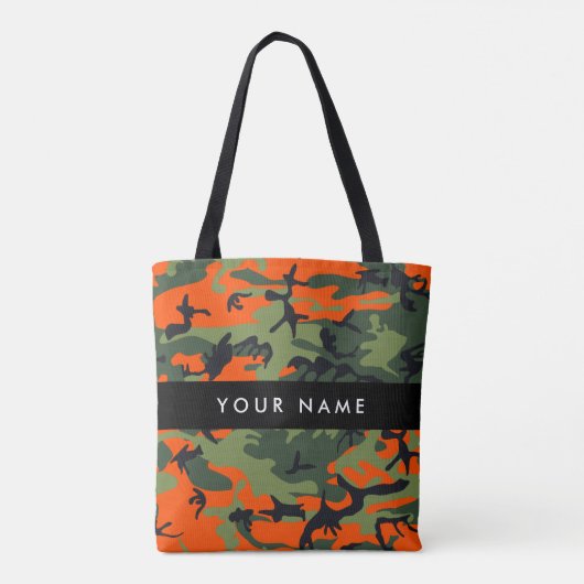 Orange Camouflage Pattern, Ihr Name, Personalisier Tasche (Rückseite)