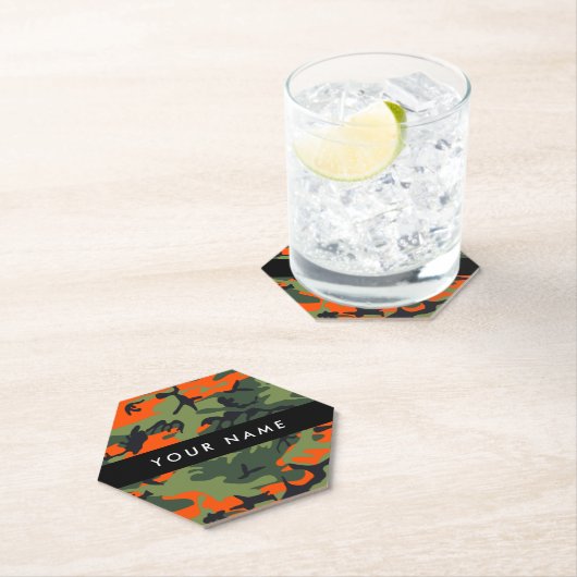 Orange Camouflage Pattern, Ihr Name, Personalisier Untersetzer (Vor Ort)