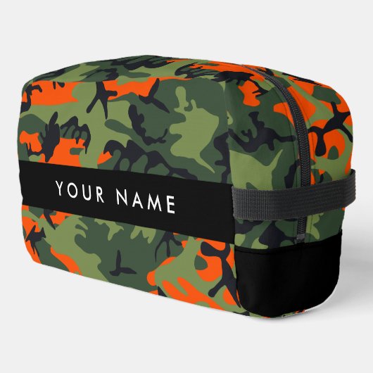 Orange Camouflage Pattern, Ihr Name, Personalisier Waschbeutel (Linke Seite)