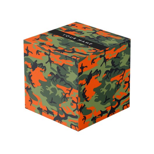 Orange Camouflage Pattern, Ihr Name, Personalisier Würfel (Vorderseite Schrägansicht)