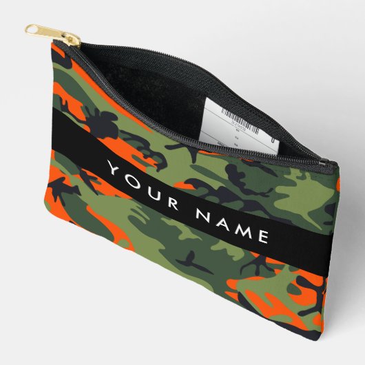 Orange Camouflage Pattern, Ihr Name, Personalisier Zubehörtasche (Offen)