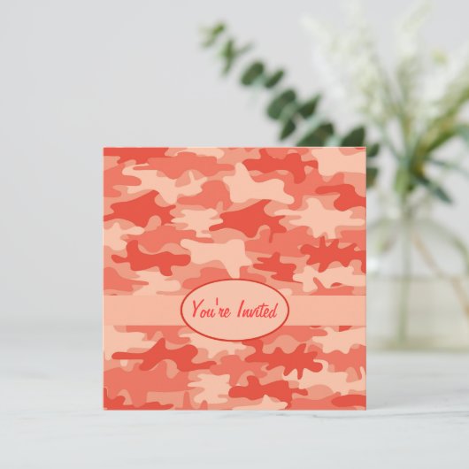 Orange Camouflage-Tarnungs-Party-Ereignis-Quadrat Einladung (Stehend Vorderseite)