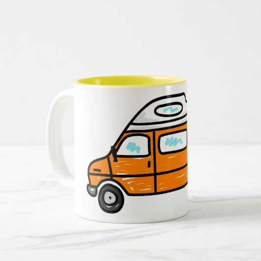 Orange Campervan Zweifarbige Tasse (Vorderseite Links)