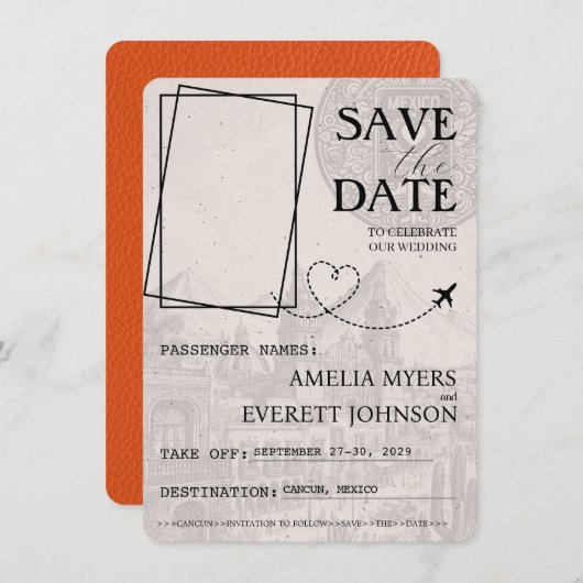 Orange Cancun Passport Save the Date (Vorne/Hinten)