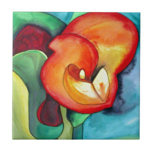Orange Canna lia Blume Originale Aquarellkunst Fliese