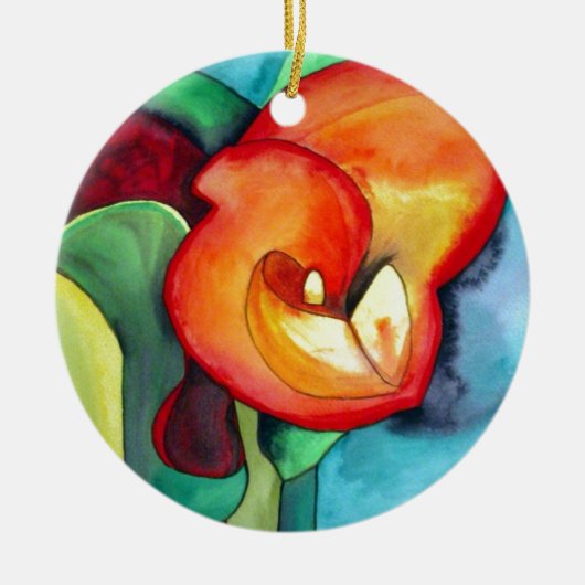 Orange Canna lia Blume Originale Aquarellkunst Keramikornament (Vorne)