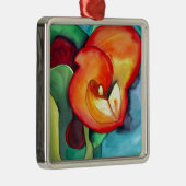 Orange Canna lia Blume Originale Aquarellkunst Silbernes Ornament (Rechts)
