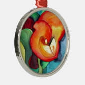Orange Canna lia Blume Originale Aquarellkunst Silbernes Ornament (Rechts)