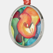 Orange Canna lia Blume Originale Aquarellkunst Silbernes Ornament (Links)