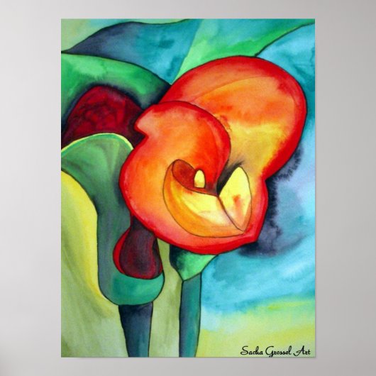 Orange Canna Lilie Originale Aquarellkunst Poster (Vorne)
