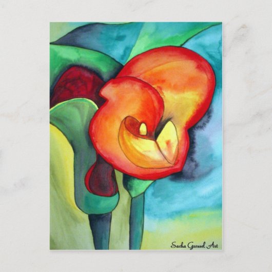 Orange Canna Lilie Originale Aquarellkunst Postkarte (Vorderseite)