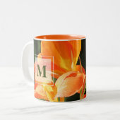 Orange Canna Lily Monogramm Zweifarbige Tasse (Vorderseite Links)