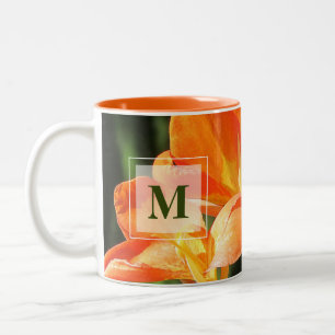 Orange Canna Lily Monogramm Zweifarbige Tasse