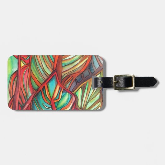 Orange Canna verlasse Aquarellfarben Originale Kun Gepäckanhänger (Vorderseite horizontal)