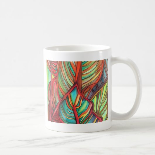 Orange Canna verlasse Aquarellfarben Originale Kun Kaffeetasse (Rechts)