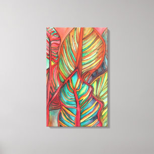 Orange Canna verlasse Aquarellfarben Originale Kun Leinwanddruck