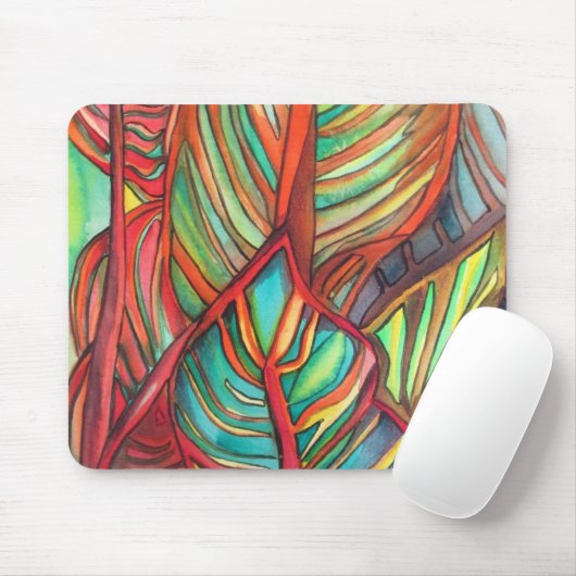 Orange Canna verlasse Aquarellfarben Originale Kun Mousepad (Mit Mouse)