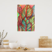 Orange Canna verlasse Aquarellfarben Originale Kun Poster (Küche)