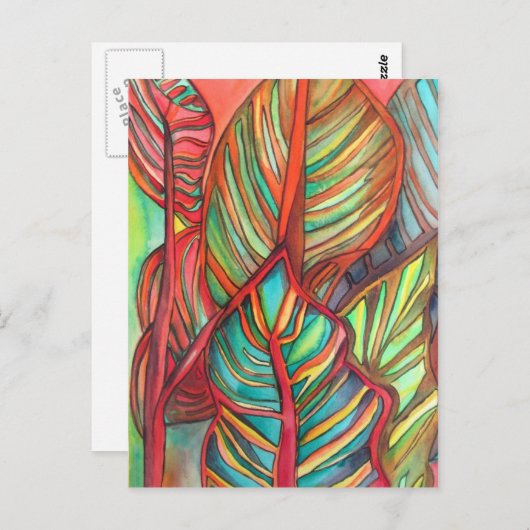 Orange Canna verlasse Aquarellfarben Originale Kun Postkarte (Vorne/Hinten)