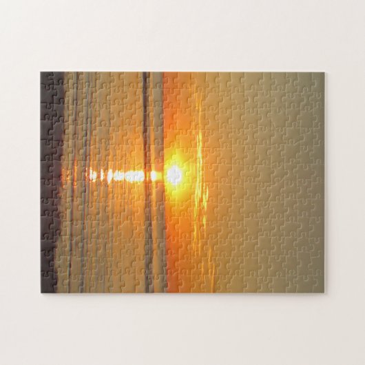 Orange Cape Cod Sunset über dem Strand Puzzle (Horizontal)