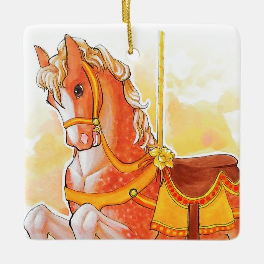 Orange Carousel Horse Keramikornament (Vorderseite)