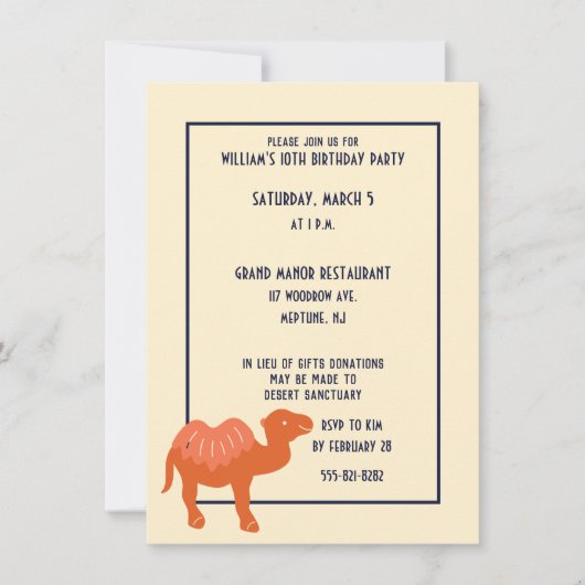 Orange Cartoon Camel Bactrian 2 Humps Custom Einladung (Vorderseite)