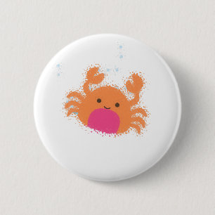 Orange Cartoon Crab Button