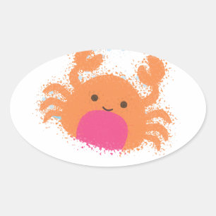 Orange Cartoon Crab Ovaler Aufkleber