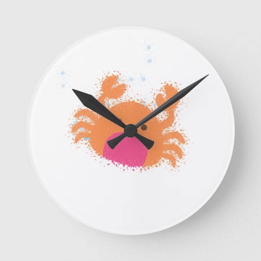 Orange Cartoon Crab Runde Wanduhr (Vorderseite)