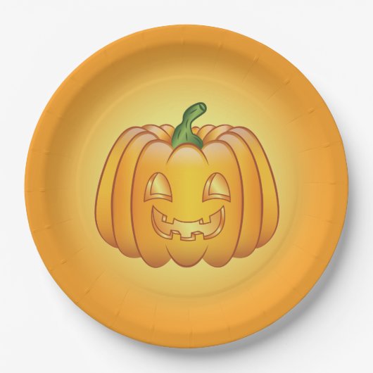 Orange Cartoon Halloween Pumpkin Pappteller (Vorderseite)