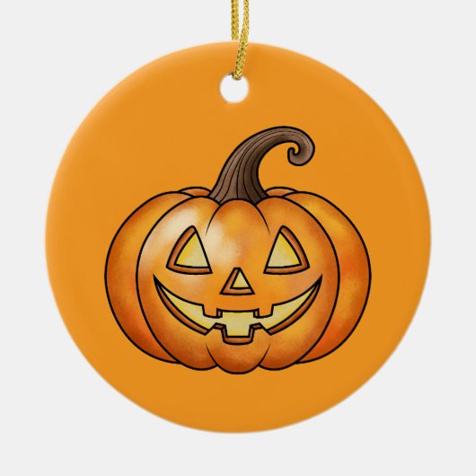 Orange Cartoon Pumpkin mit benutzerdefiniertem Tex Keramik Ornament (Vorne)