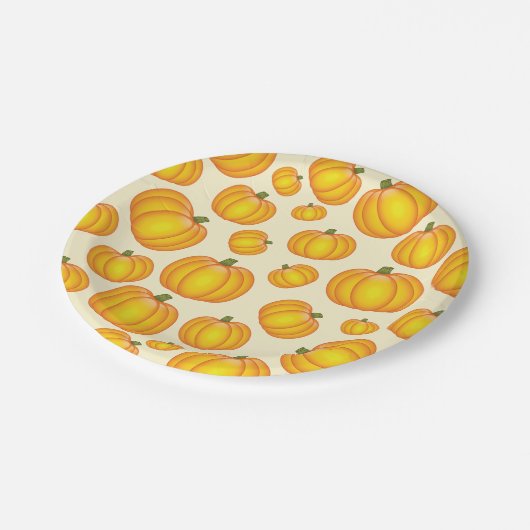 Orange Cartoon Pumpkin Pattern Pappteller (Schrägansicht)