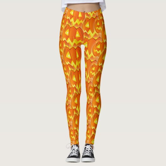 Orange Carved Pumpkins Halloween Pattern Leggings (Vorderseite)