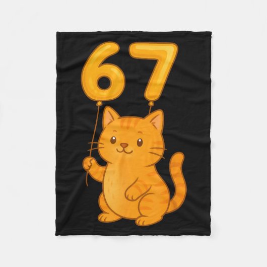 Orange Cat 67 Meme Six Seven Balloon Funny Gen Alp Fleecedecke (Vorderseite)